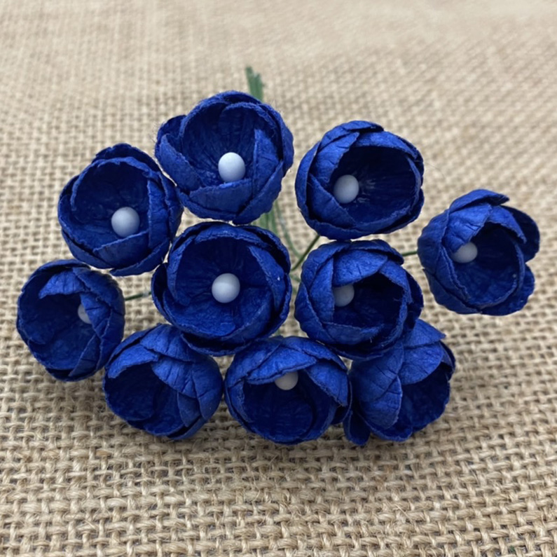 50 ROYAL BLUE MULBERRY PAPER BUTTERCUPS - Click Image to Close
